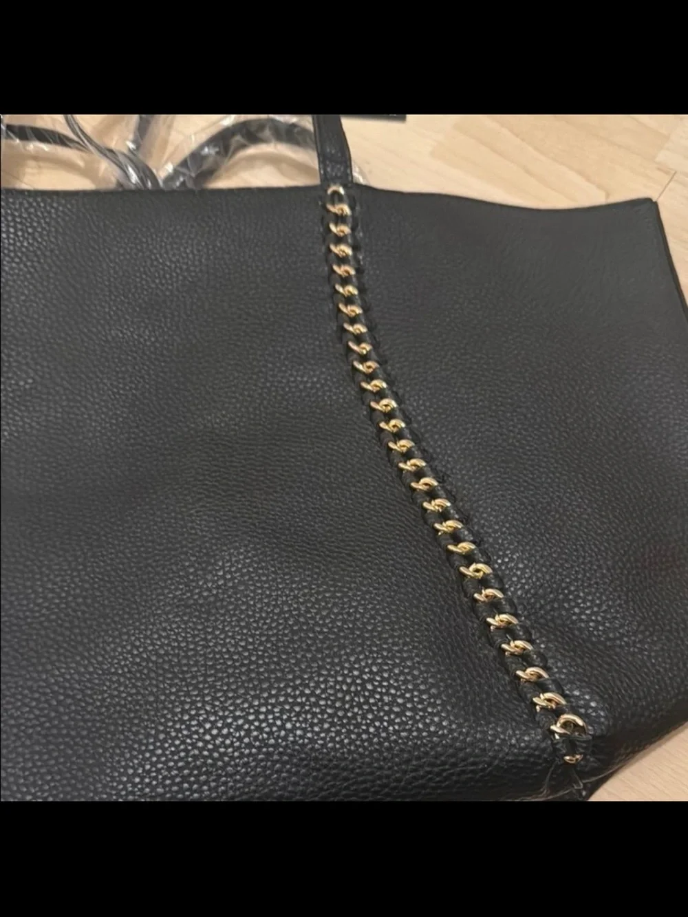 Badgley Mischka Black Pebbled Shoulder Tote with Gold Hardware